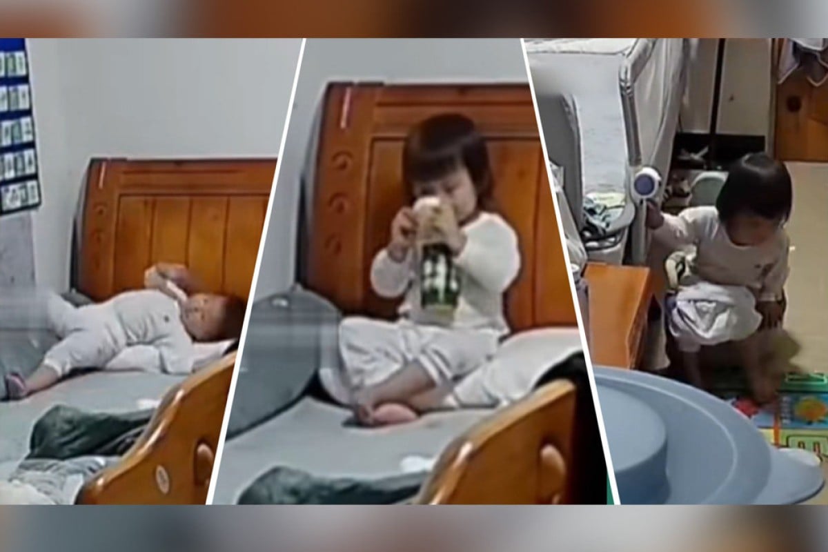 Opinion on mainland social media has been divided over the parenting style of a working mother in China who leaves her two-year-old daughter home alone to fend for herself while she is out at work. Photo: SCMP composite/Douyin